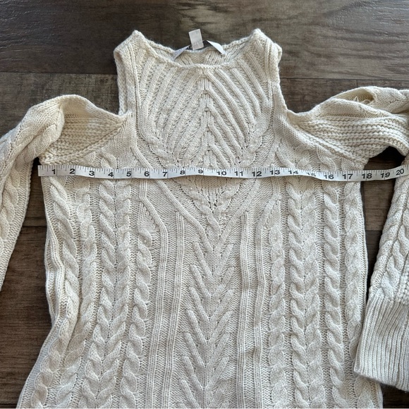 LC Lauren conrad cream cable knit cold shoulder sweater with pearl accents - Picture 7 of 8
